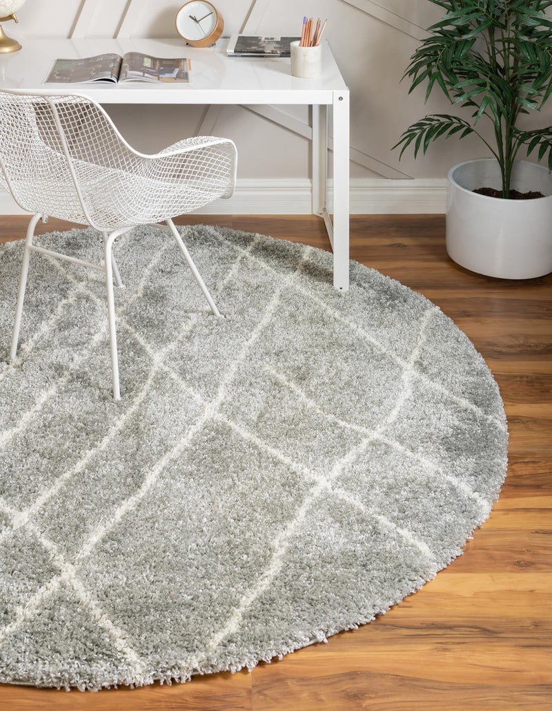 Cozy Haven Shag Collection Area Rug - Serenity (Cloud Gray) Round Cloud Gray  lifestyle 23