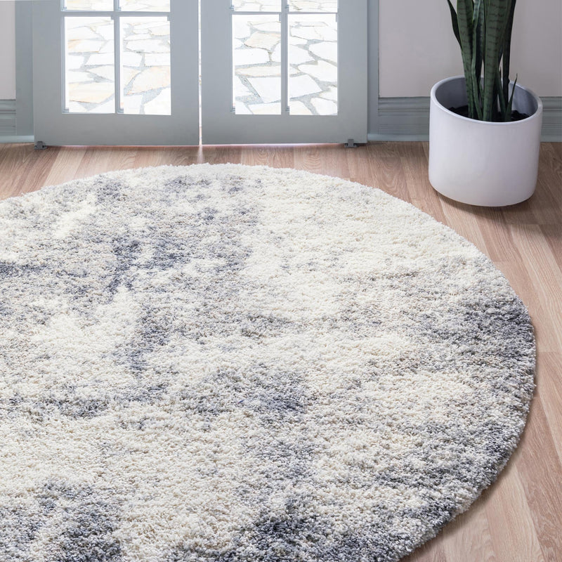 Cozy Haven Shag Collection Area Rug -  Tranquility (Pebble Gray) Round Pebble Gray  lifestyle 23