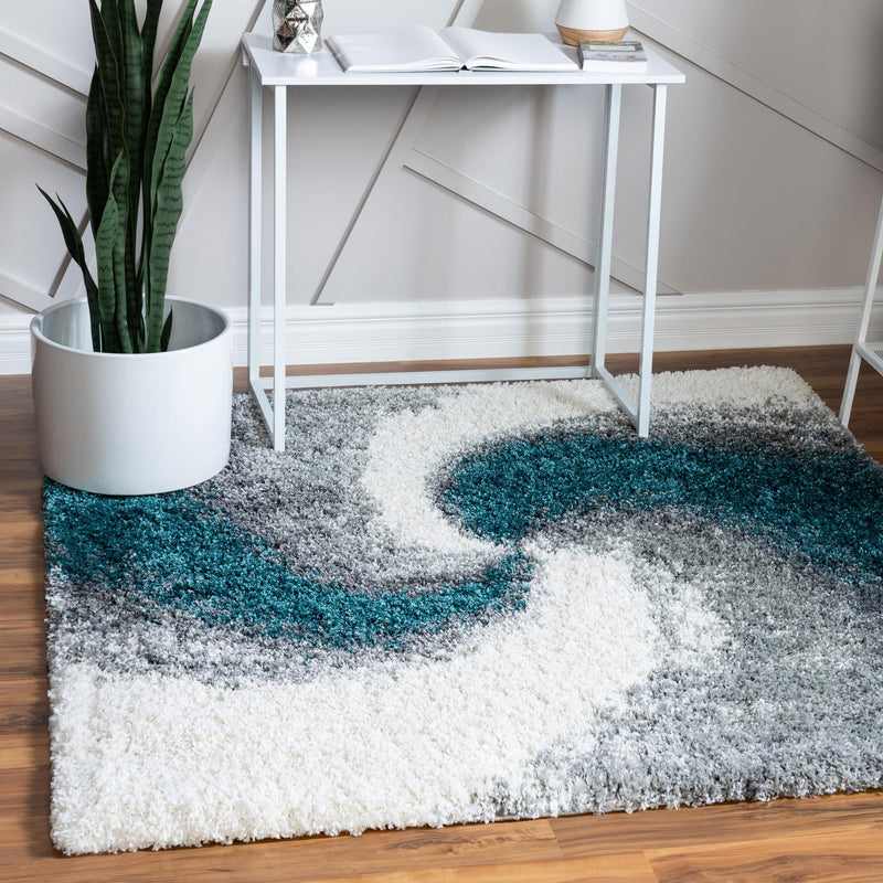 Cozy Haven Shag Collection Area Rug -  Oasis Square Turquoise  lifestyle 58