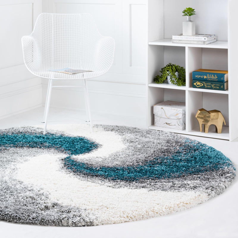 Cozy Haven Shag Collection Area Rug -  Oasis Round Turquoise  lifestyle 53