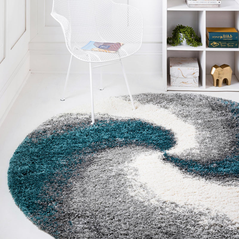 Cozy Haven Shag Collection Area Rug -  Oasis Round Turquoise  lifestyle 59