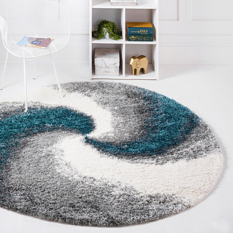 Cozy Haven Shag Collection Area Rug -  Oasis Round Turquoise  lifestyle 65