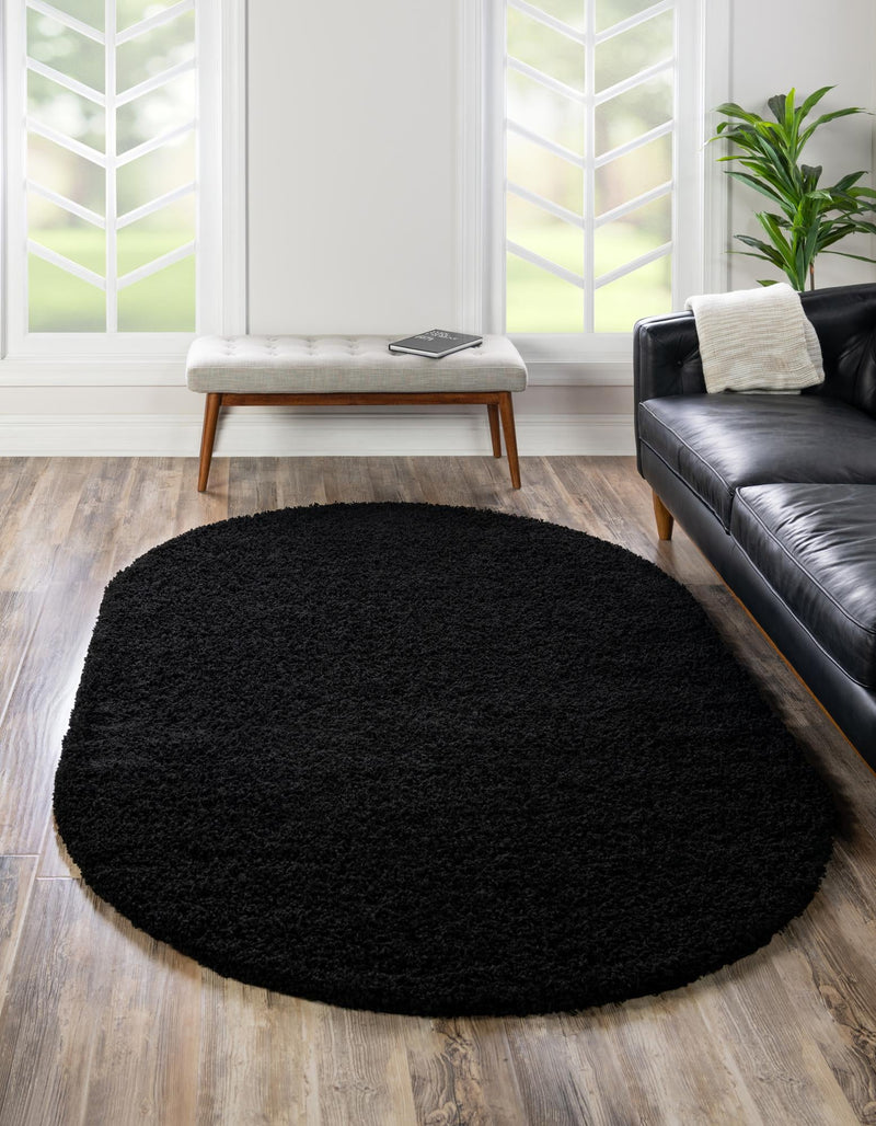 Plush Oasis Collection Area Rug - Serenity (Jet Black) Oval Jet Black  lifestyle 0