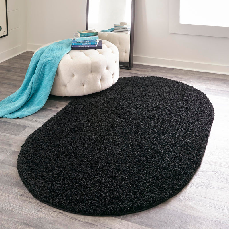 Plush Oasis Collection Area Rug - Serenity (Jet Black) Oval Jet Black  lifestyle 60