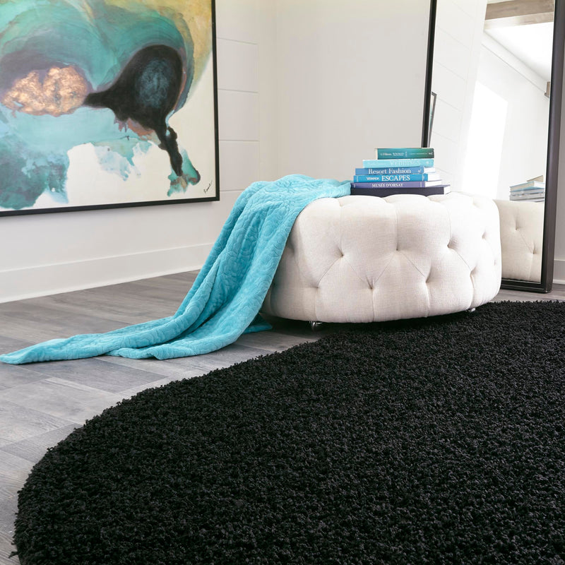 Plush Oasis Collection Area Rug - Serenity (Jet Black) Oval Jet Black  lifestyle 61