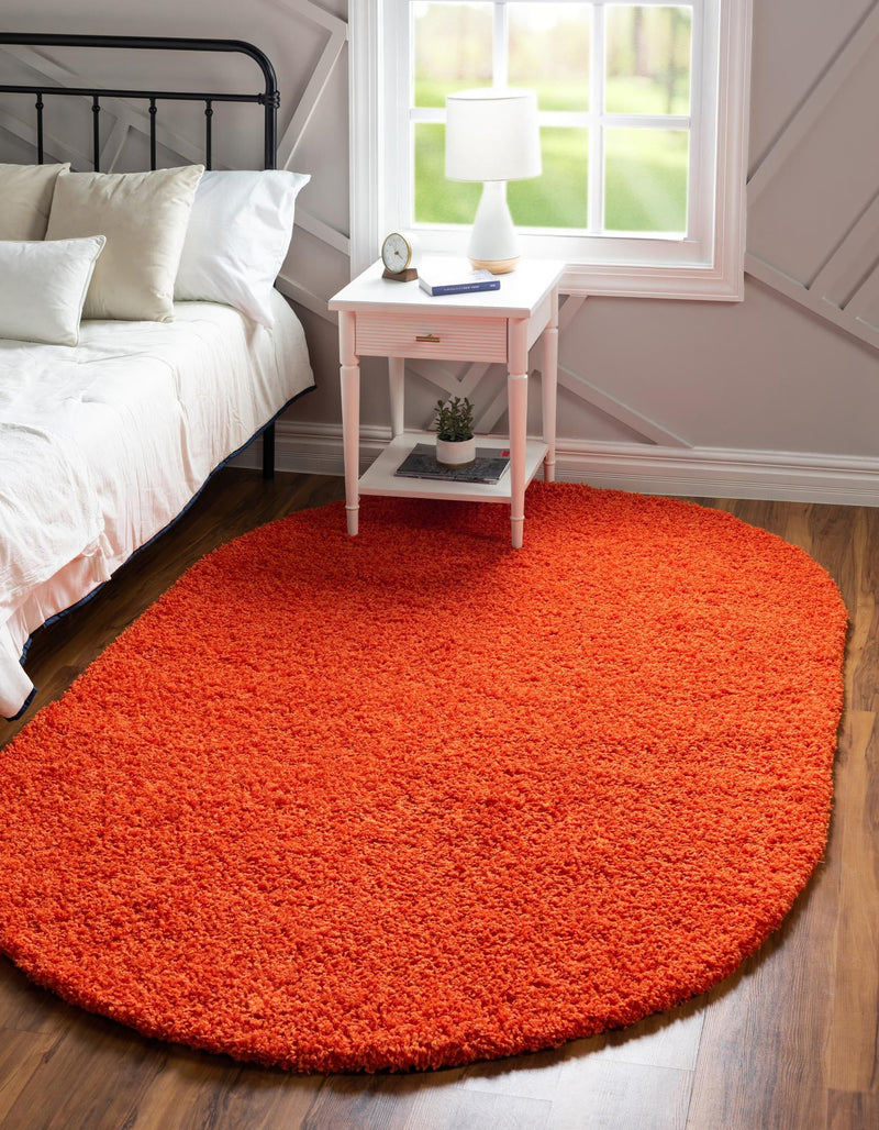 Plush Oasis Collection Area Rug - Serenity (Tiger Orange) Oval Tiger Orange  lifestyle 0