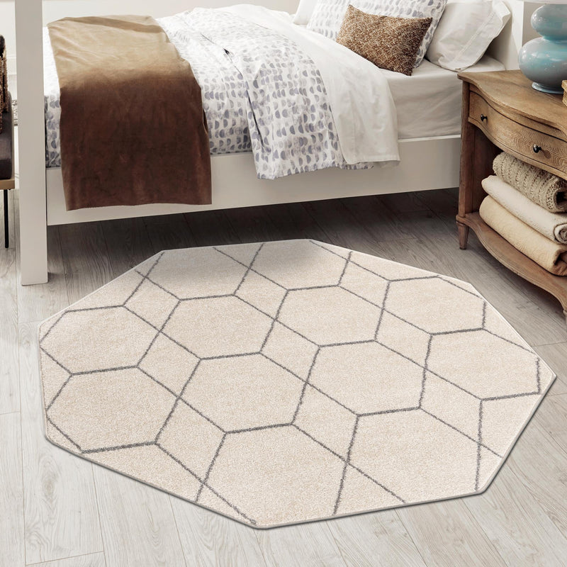 Lattice Garden Collection Area Rug - Arborville (Ivory) Octagon Ivory  lifestyle 52