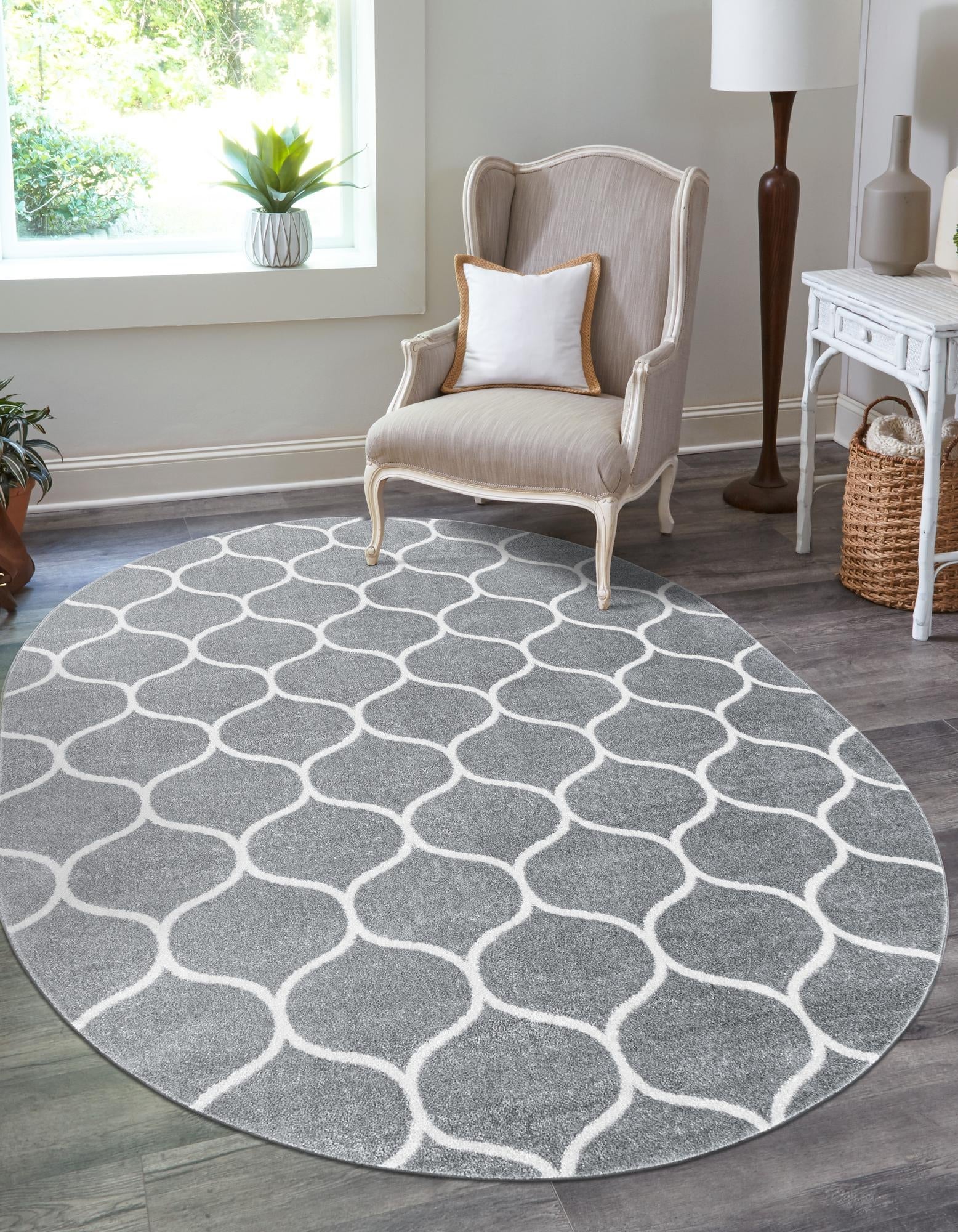 Trellis Mosaic Collection Area Rug -  Pergolatown (Light Gray)