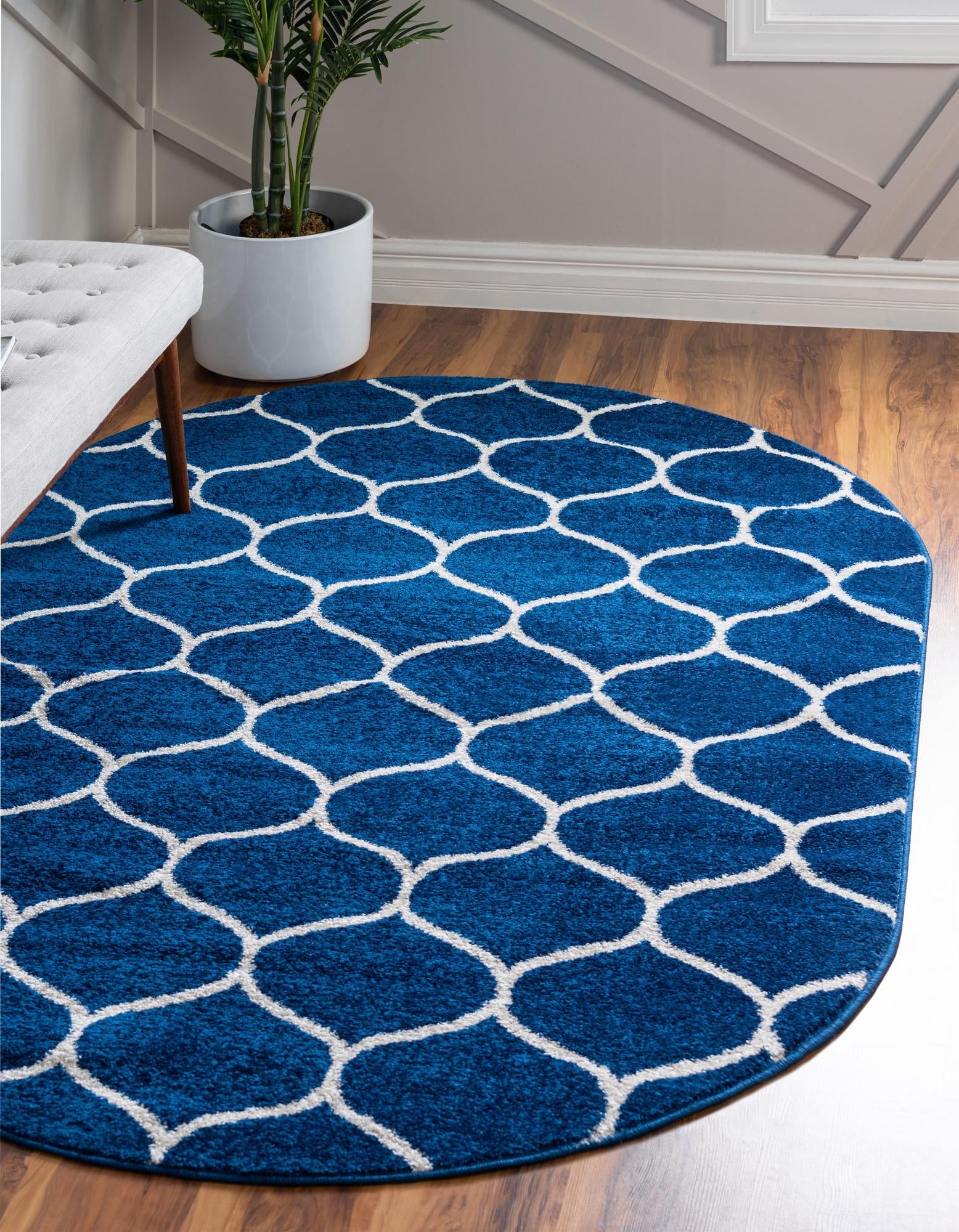 Trellis Mosaic Collection Area Rug -  Pergolatown (Navy Blue)