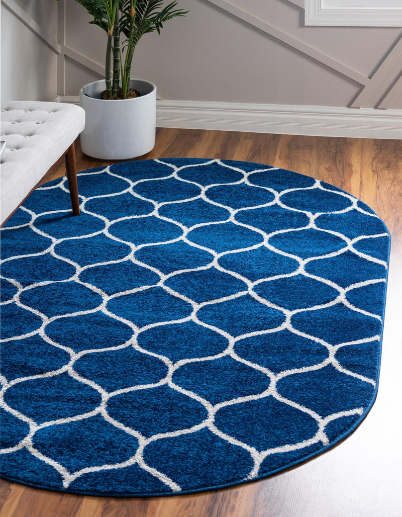 Lattice Garden Collection Area Rug -  Pergolatown (Navy Blue) Oval Navy Blue  lifestyle 0