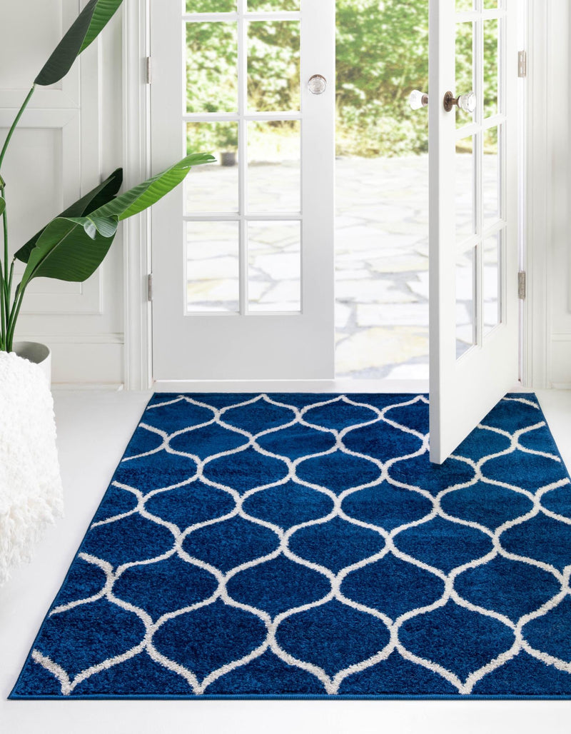 Lattice Garden Collection Area Rug -  Pergolatown (Navy Blue) Square Navy Blue  lifestyle 0