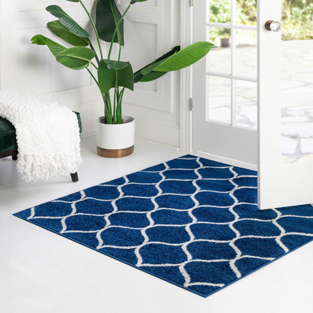 Trellis Mosaic Collection Area Rug -  Pergolatown (Navy Blue)