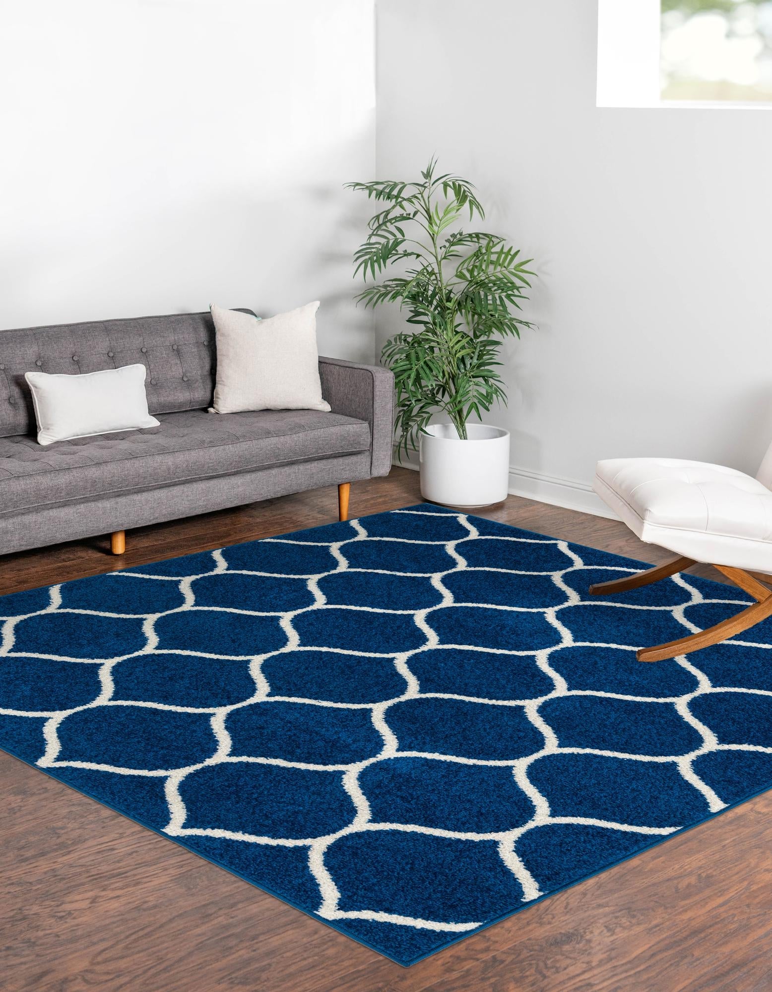 Trellis Mosaic Collection Area Rug -  Pergolatown (Navy Blue)