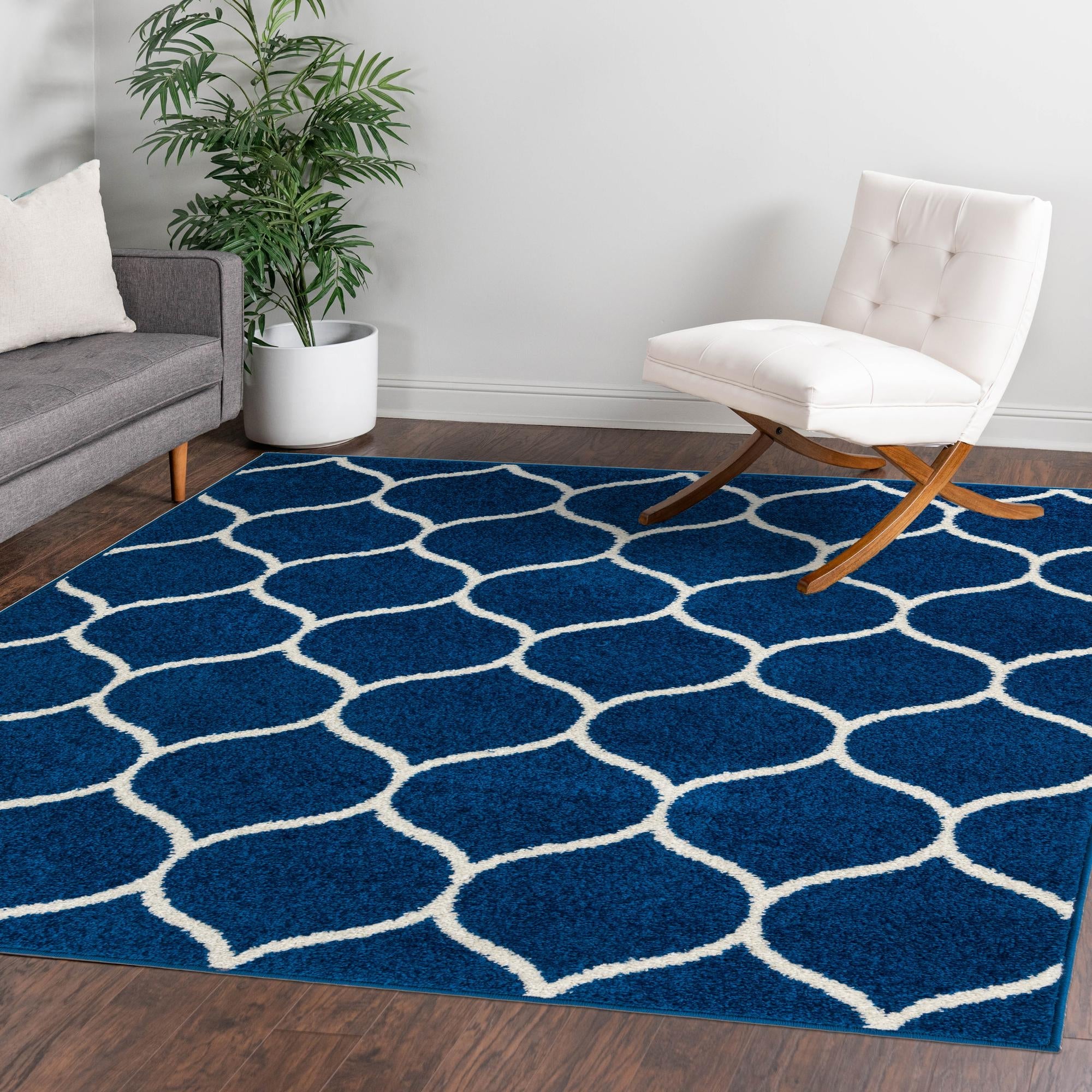 Trellis Mosaic Collection Area Rug -  Pergolatown (Navy Blue)