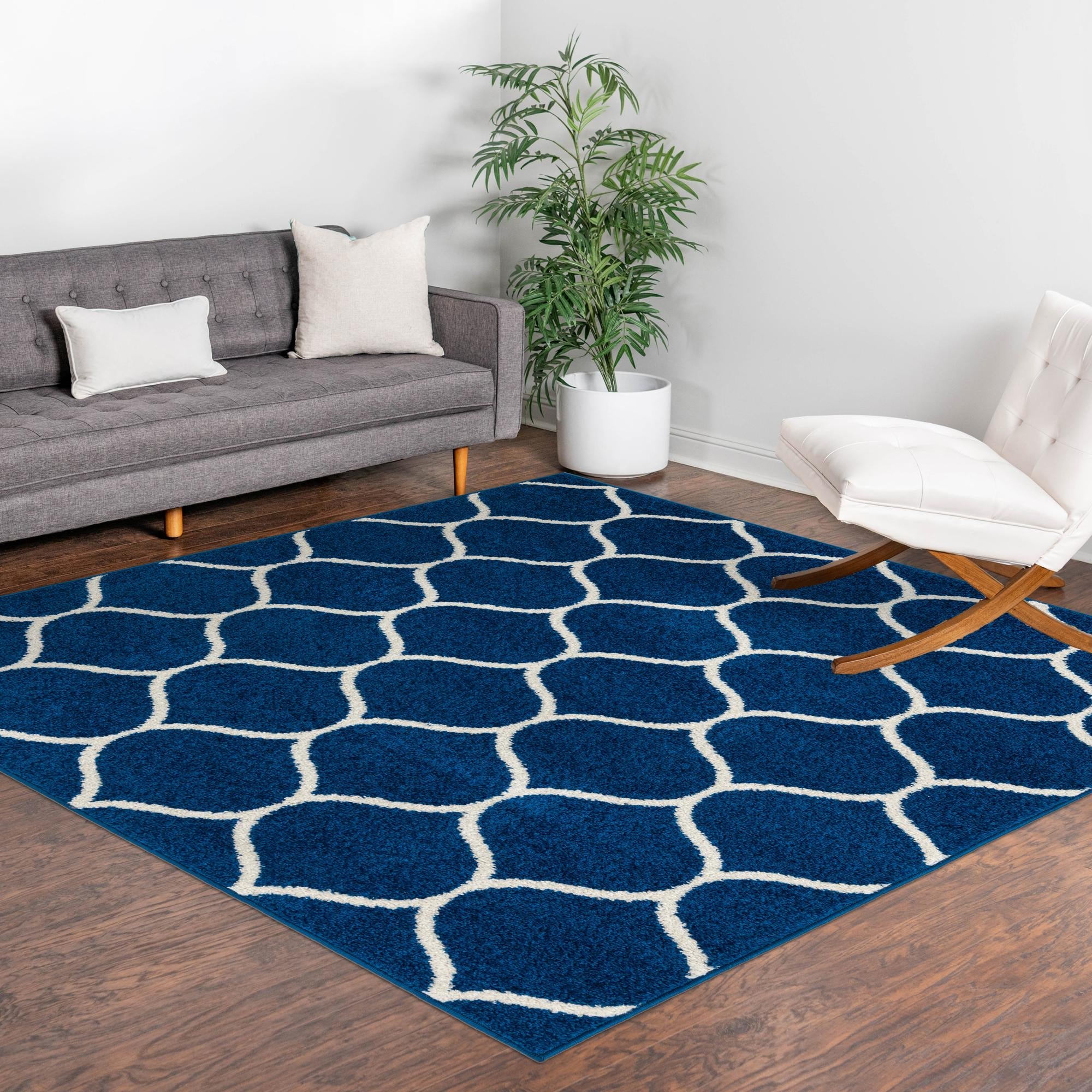 Trellis Mosaic Collection Area Rug -  Pergolatown (Navy Blue)