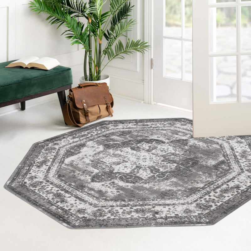 Riviera Elegance Collection Area Rug -  Menton (Gray) Octagon Gray  lifestyle 53