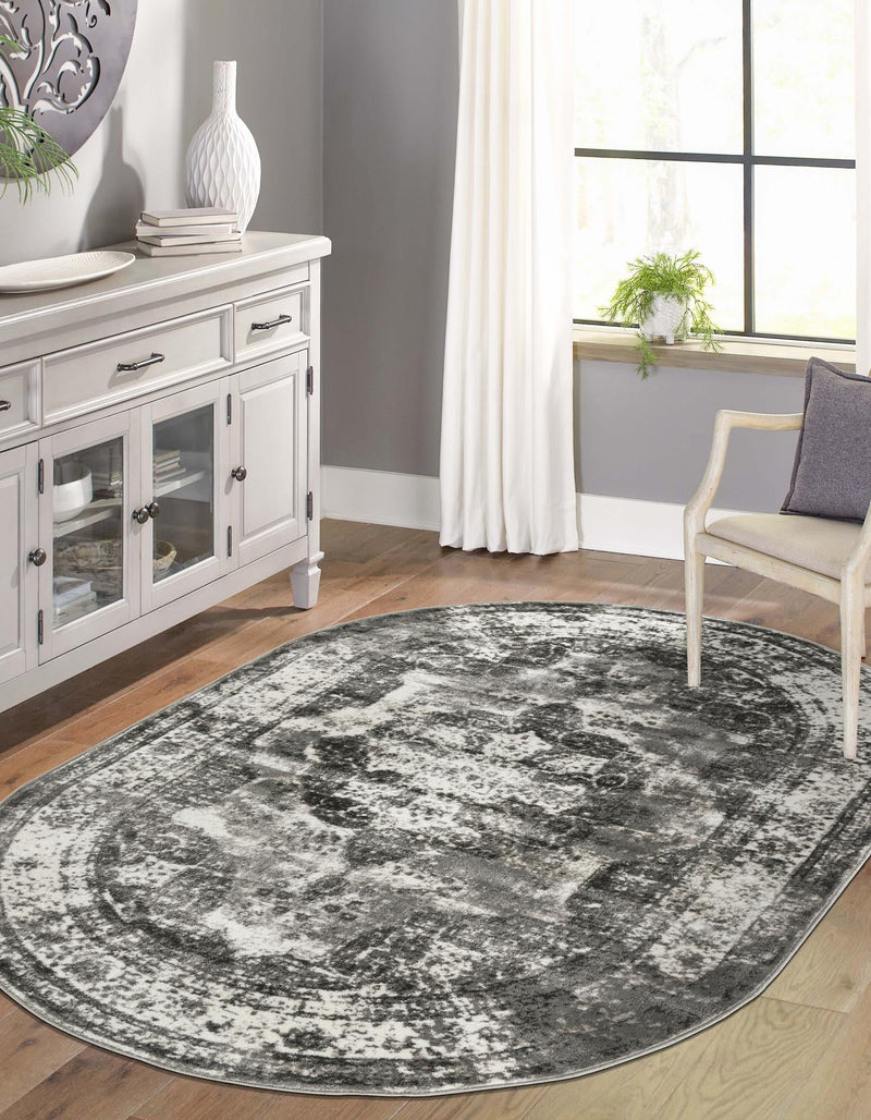 Riviera Elegance Collection Area Rug -  Menton (Gray) Oval Gray  lifestyle 3