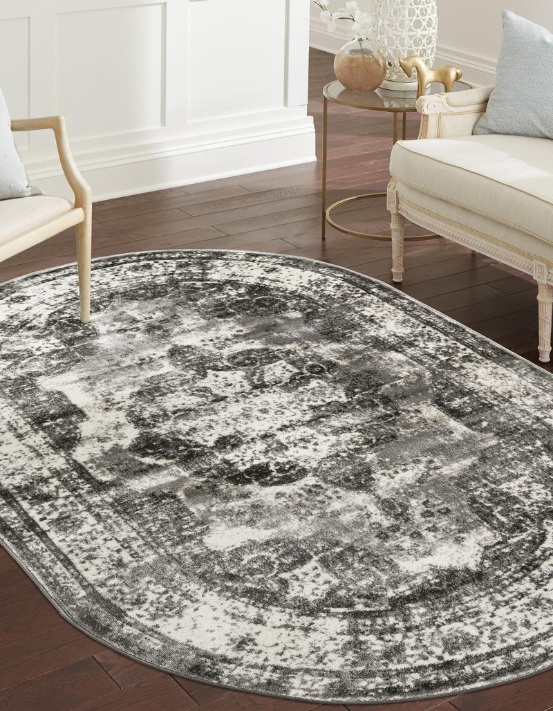 Riviera Elegance Collection Area Rug -  Menton (Gray) Oval Gray  lifestyle 5