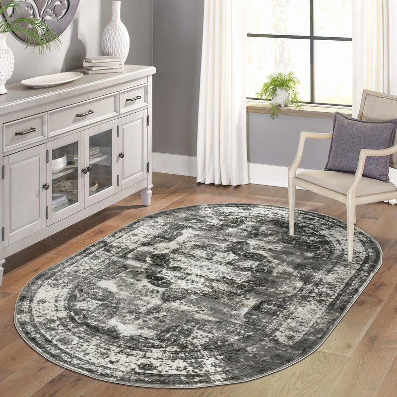 Riviera Elegance Collection Area Rug -  Menton (Gray) Oval Gray  lifestyle 32