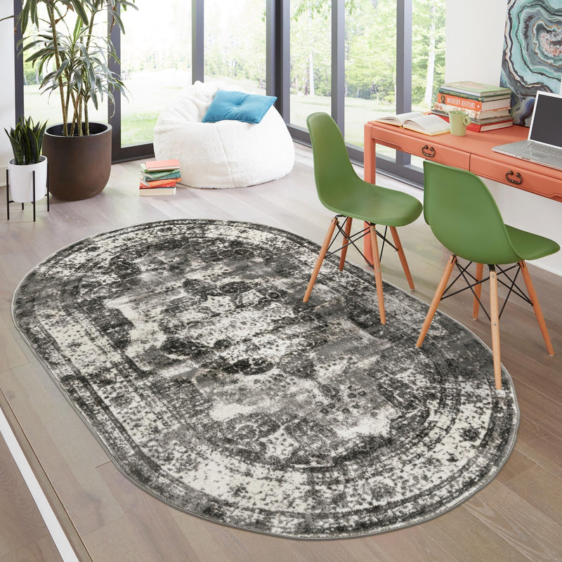 Riviera Elegance Collection Area Rug -  Menton (Gray) Oval Gray  lifestyle 33