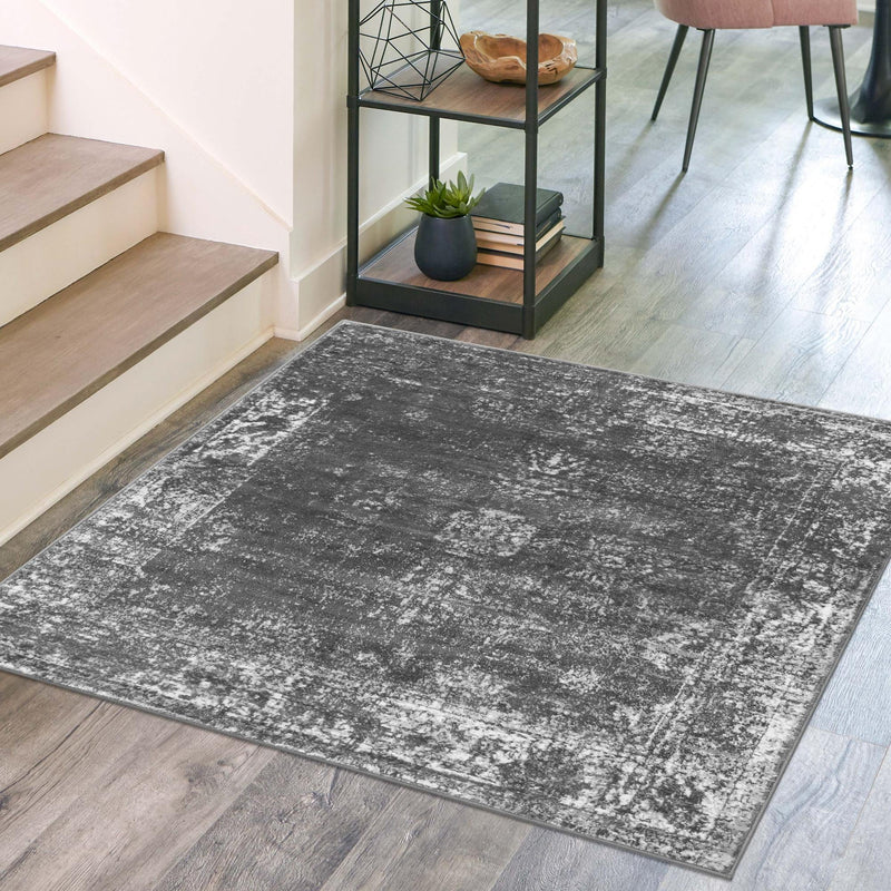 Riviera Elegance Collection Area Rug - Antibes (Dark Gray) Square Dark Gray  lifestyle 24