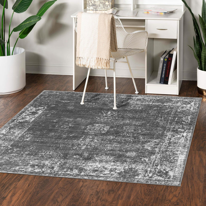 Riviera Elegance Collection Area Rug - Antibes (Dark Gray) Square Dark Gray  lifestyle 25