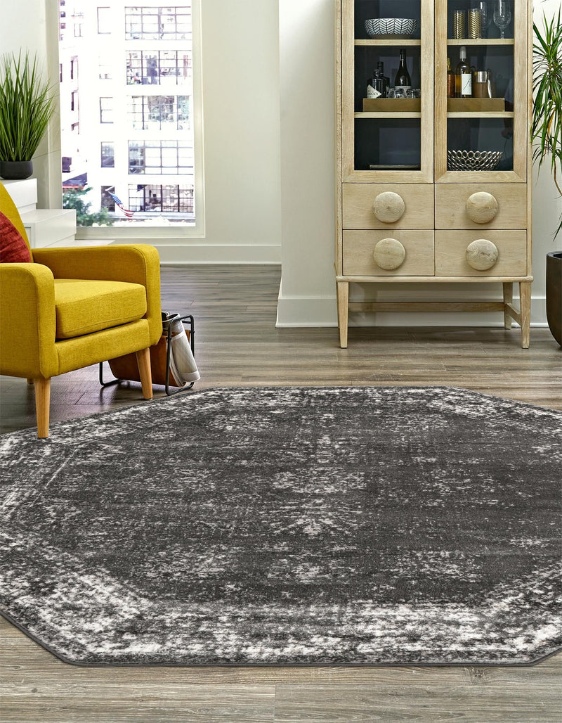 Riviera Elegance Collection Area Rug - Antibes (Dark Gray) Octagon Dark Gray  lifestyle 5