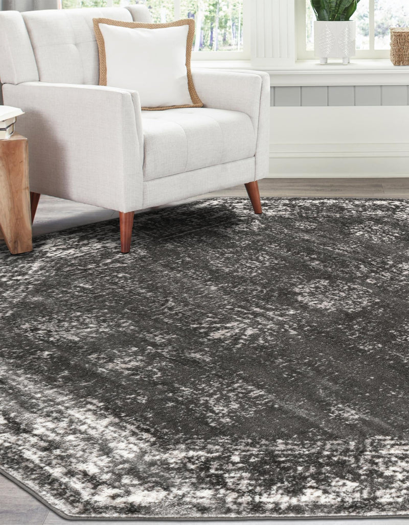 Riviera Elegance Collection Area Rug - Antibes (Dark Gray) Octagon Dark Gray  lifestyle 18