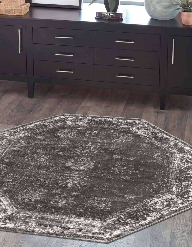 Riviera Elegance Collection Area Rug - Antibes (Dark Gray) Octagon Dark Gray  lifestyle 24