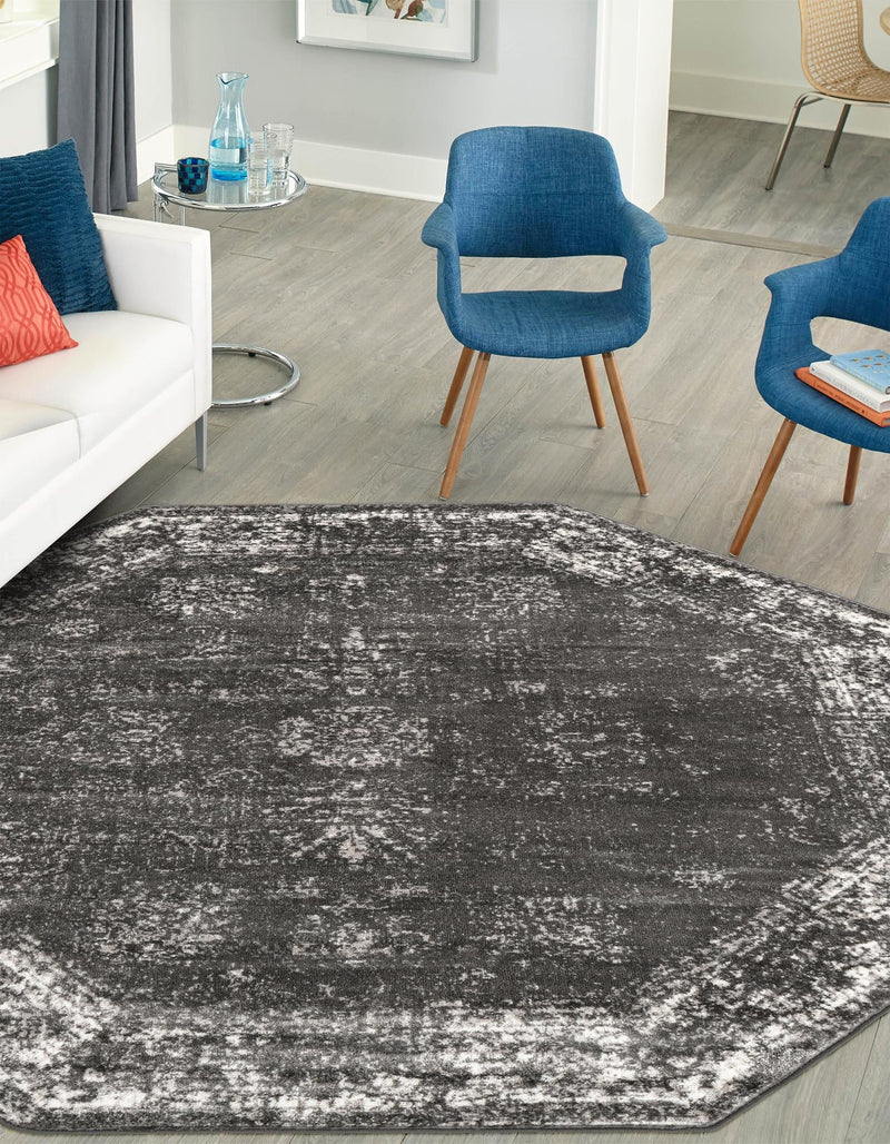 Riviera Elegance Collection Area Rug - Antibes (Dark Gray) Octagon Dark Gray  lifestyle 30