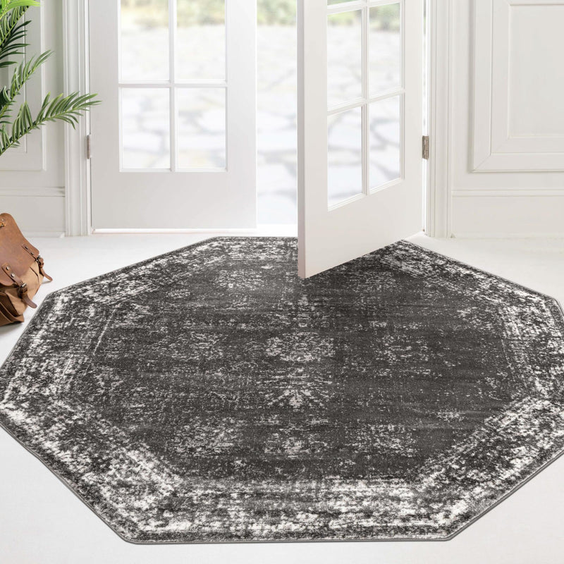 Riviera Elegance Collection Area Rug - Antibes (Dark Gray) Octagon Dark Gray  lifestyle 47