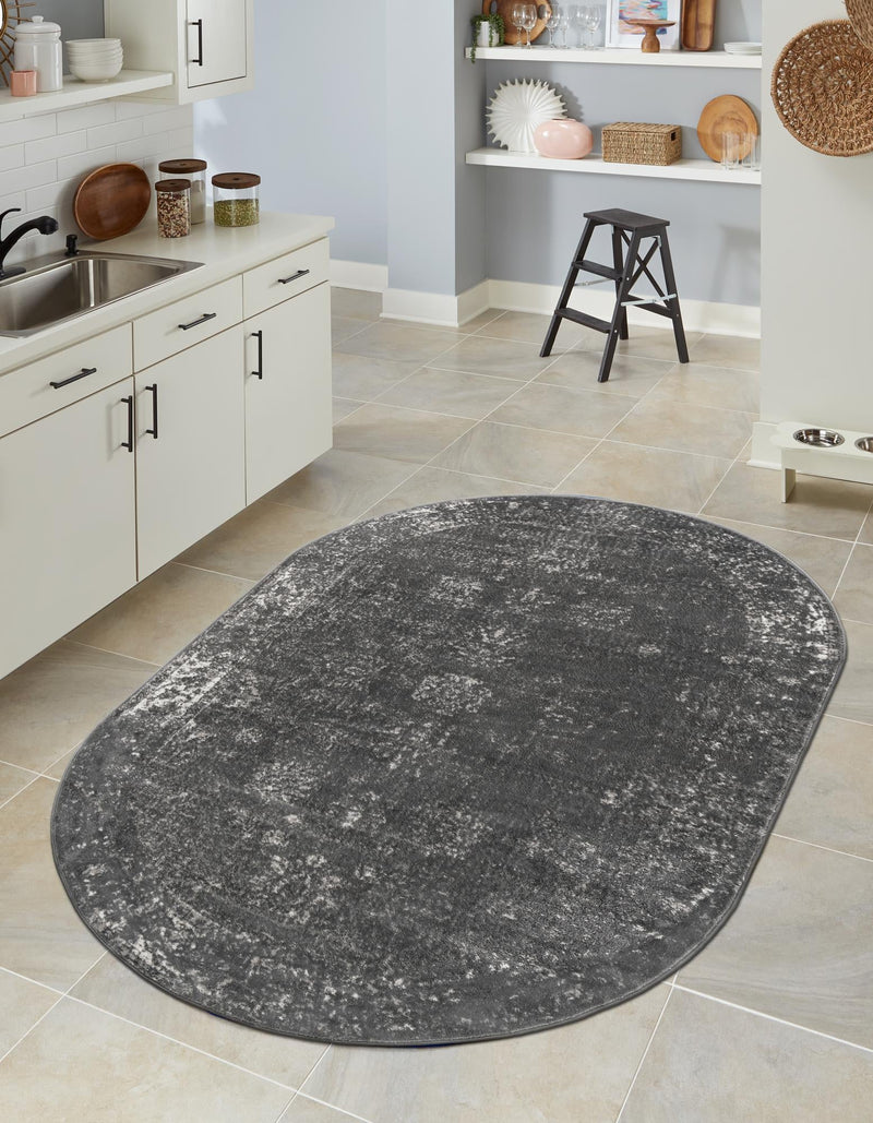 Riviera Elegance Collection Area Rug - Antibes (Dark Gray) Oval Dark Gray  lifestyle 5