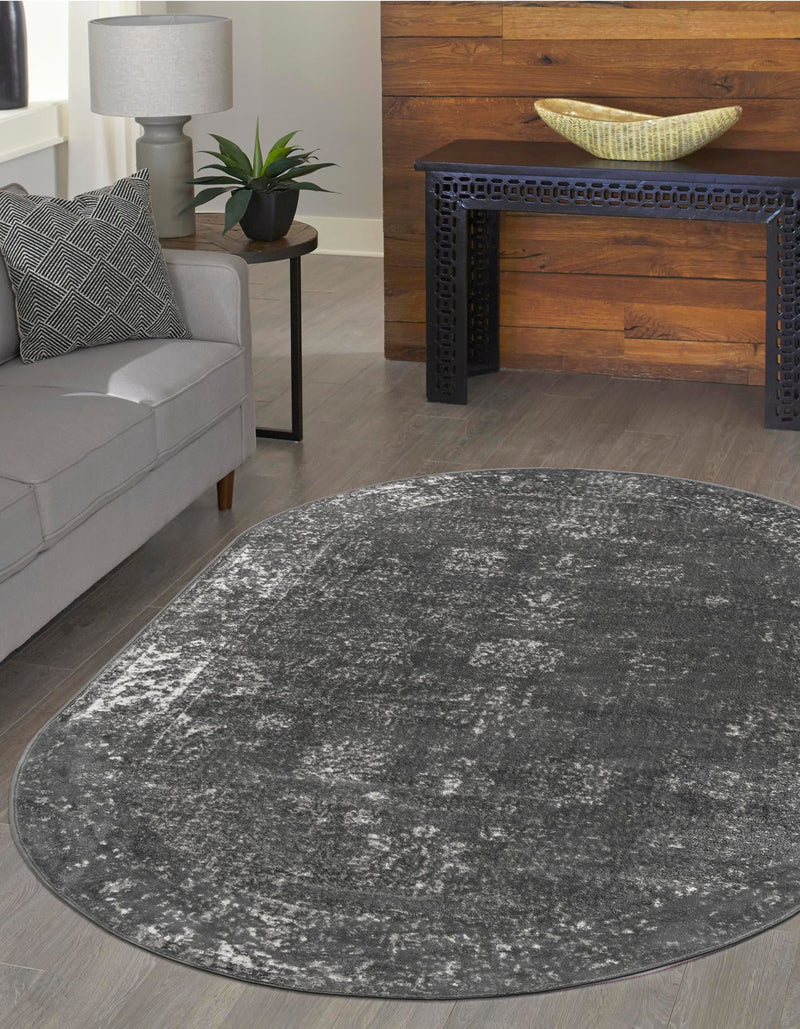 Riviera Elegance Collection Area Rug - Antibes (Dark Gray) Oval Dark Gray  lifestyle 7