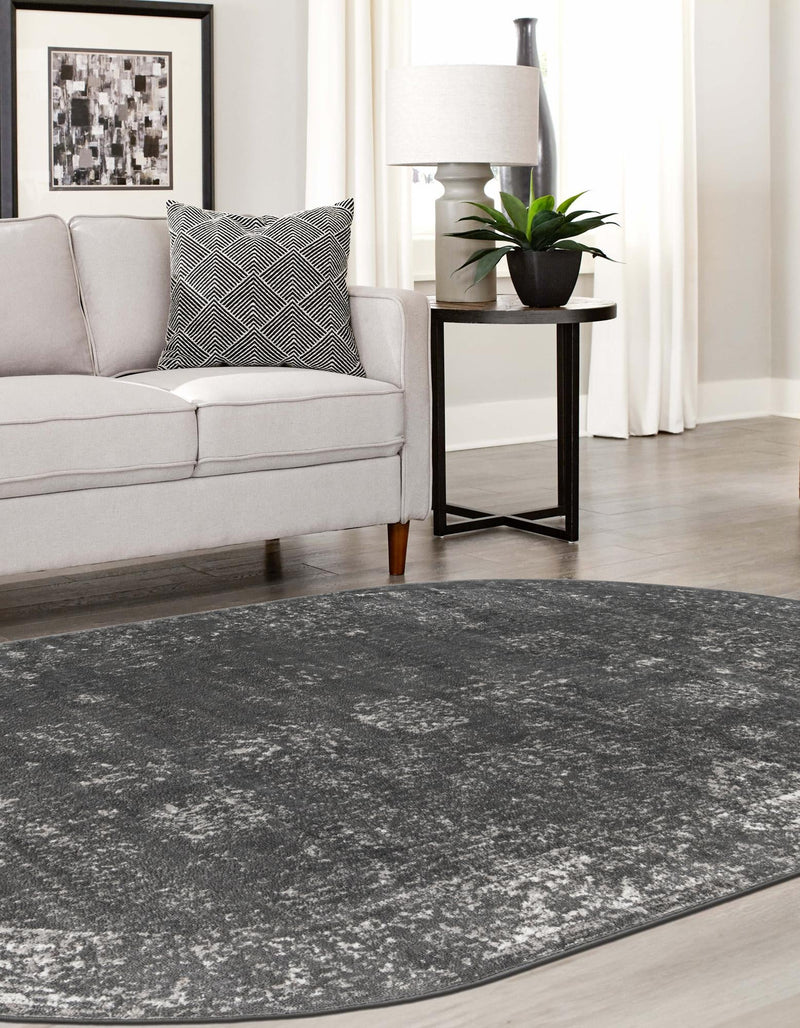 Riviera Elegance Collection Area Rug - Antibes (Dark Gray) Oval Dark Gray  lifestyle 10