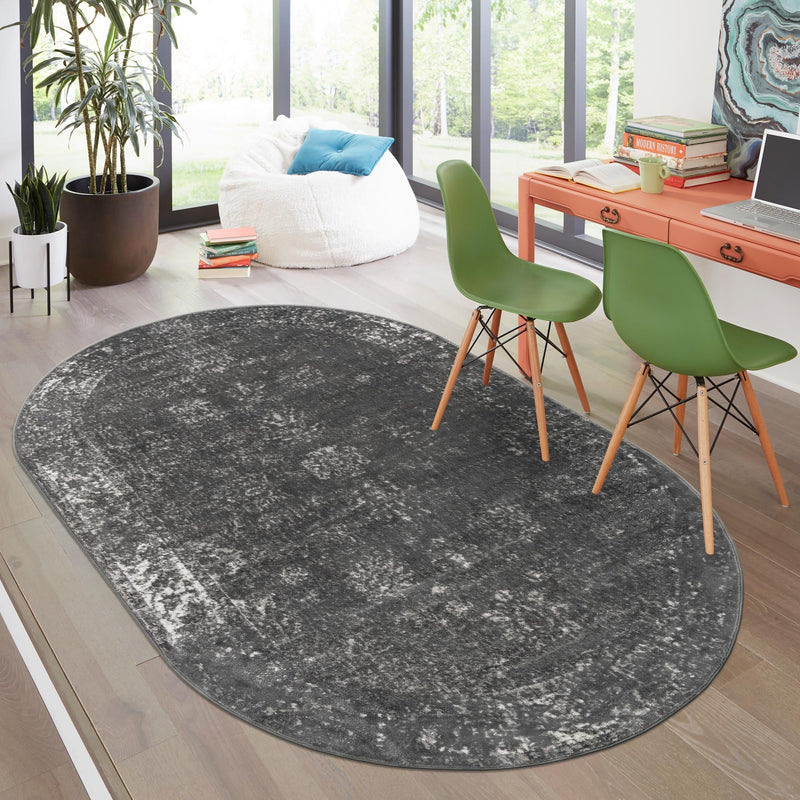 Riviera Elegance Collection Area Rug - Antibes (Dark Gray) Oval Dark Gray  lifestyle 48