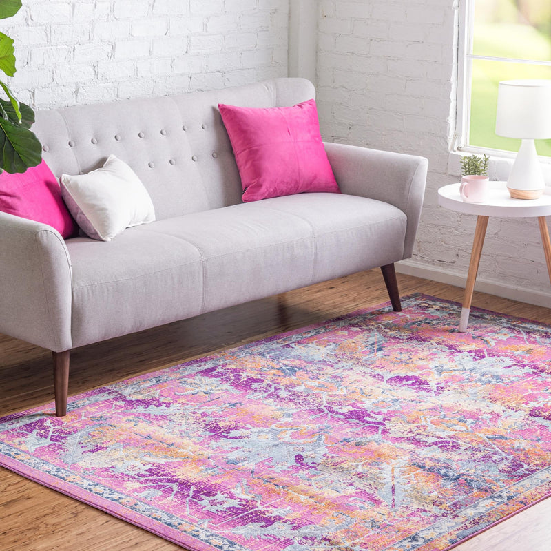 Prague Tapestry Collection Area Rug -  Moravia Rectangle Fuchsia  lifestyle 4