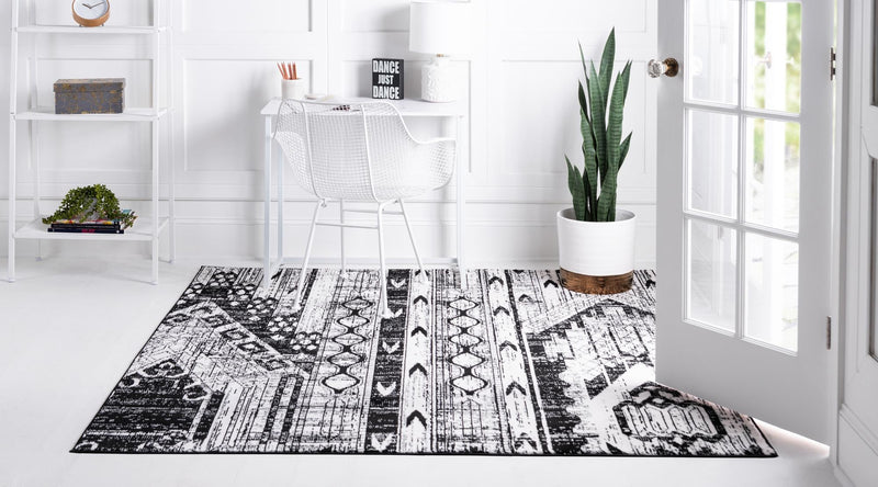 Cascade Range Collection Area Rug - Hood (Black and White) Square Black and White  lifestyle 3