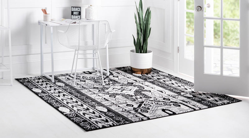 Cascade Range Collection Area Rug -  Rainier Square Black and White  lifestyle 2