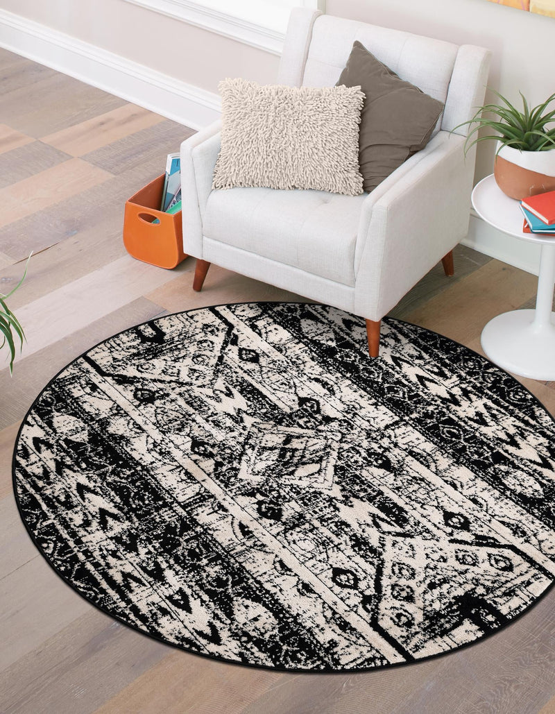 Cascade Range Collection Area Rug -  Rainier Round Black and White  lifestyle 129