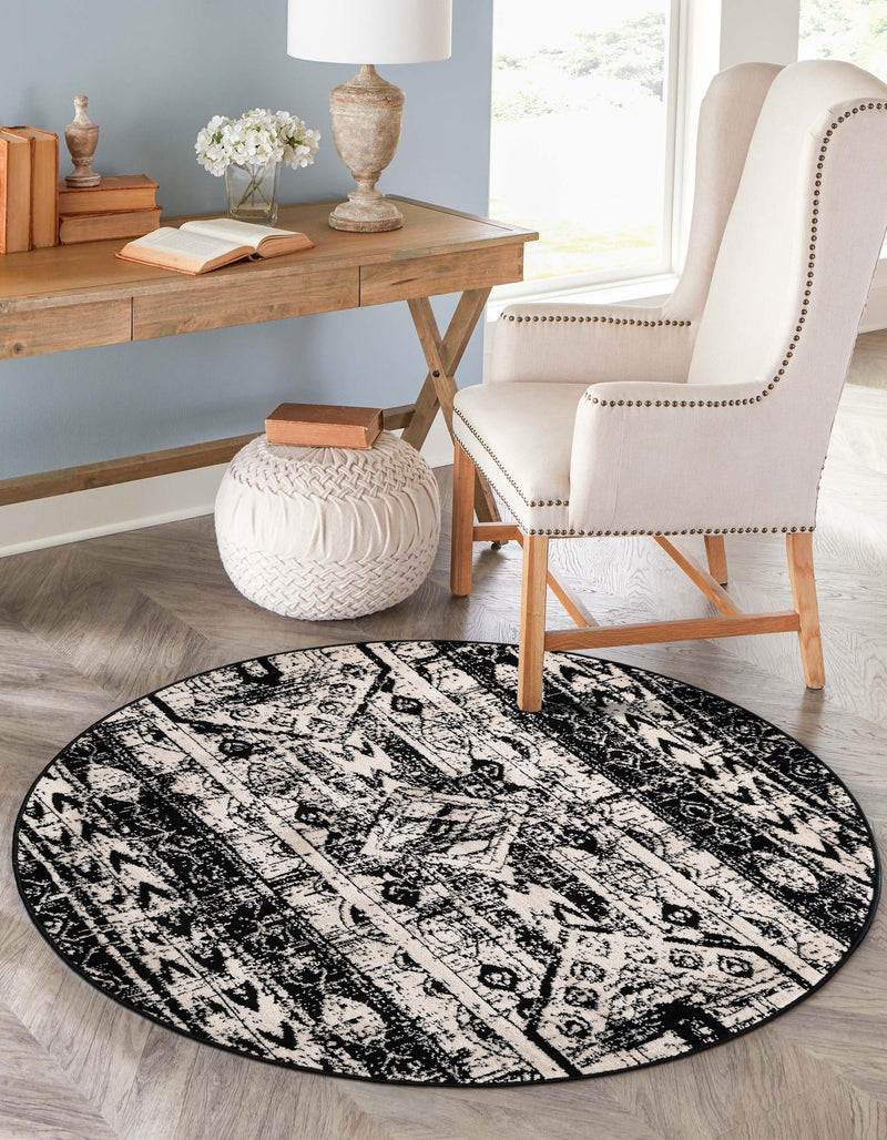 Cascade Range Collection Area Rug -  Rainier Round Black and White  lifestyle 157