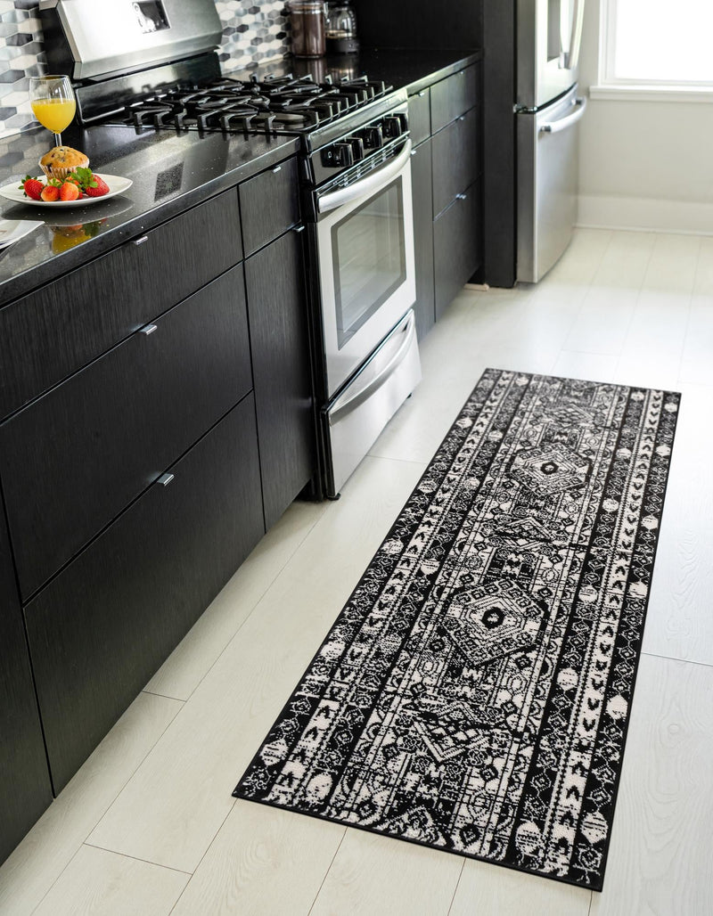 Cascade Range Collection Area Rug -  Rainier Runner Black and White  lifestyle 130