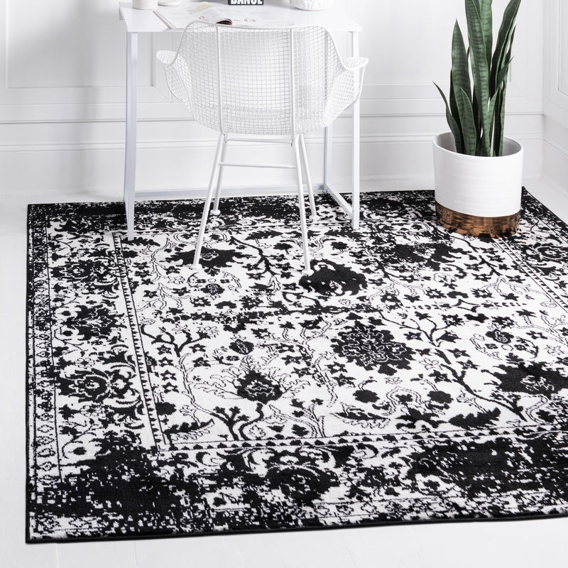 Cascade Range Collection Area Rug -  Shasta (Black and White) Square Black and White  lifestyle 0