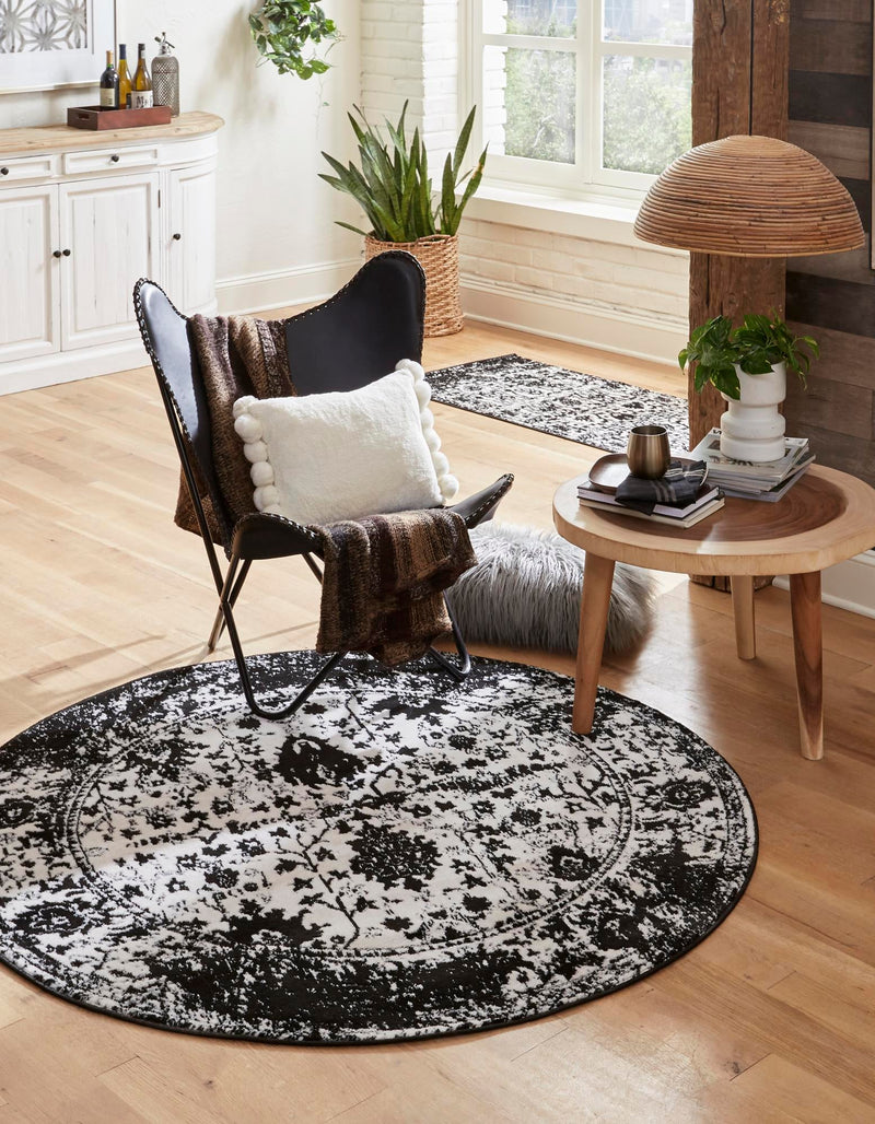 Cascade Range Collection Area Rug -  Shasta (Black and White) Round Black and White  lifestyle 0