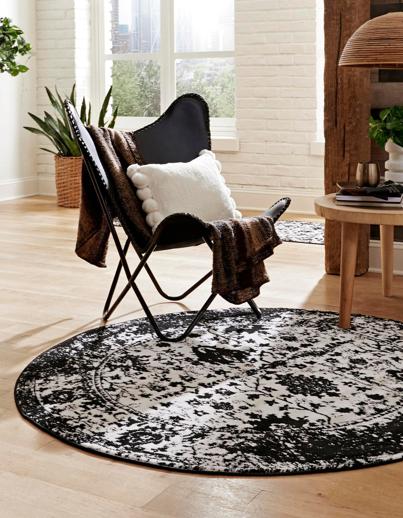 Cascade Range Collection Area Rug -  Shasta (Black and White) Round Black and White  lifestyle 3