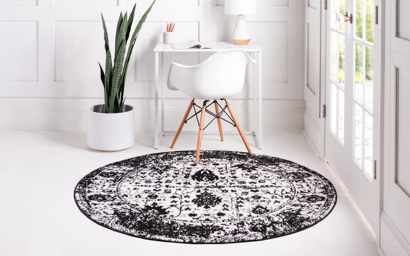 Cascade Range Collection Area Rug -  Shasta (Black and White) Round Black and White  lifestyle 5