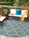 Garden Lattice Oasis Collection Area Rug - Arbor (Teal) Round Teal  lifestyle 22