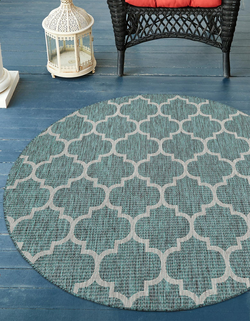 Garden Lattice Oasis Collection Area Rug - Arbor (Teal) Round Teal  lifestyle 31