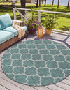 Garden Lattice Oasis Collection Area Rug - Arbor (Teal) Round Teal  lifestyle 37