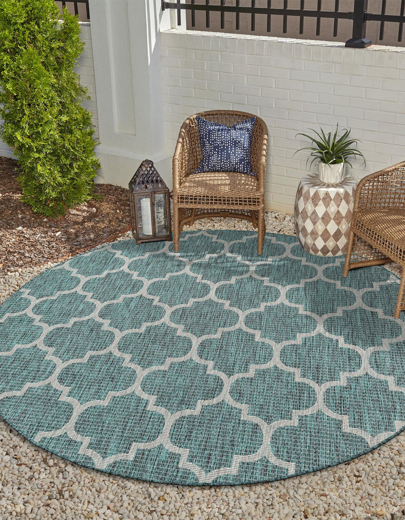 Garden Lattice Oasis Collection Area Rug - Arbor (Teal) Round Teal  lifestyle 43