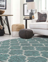 Garden Lattice Oasis Collection Area Rug - Arbor (Teal) Round Teal  lifestyle 52